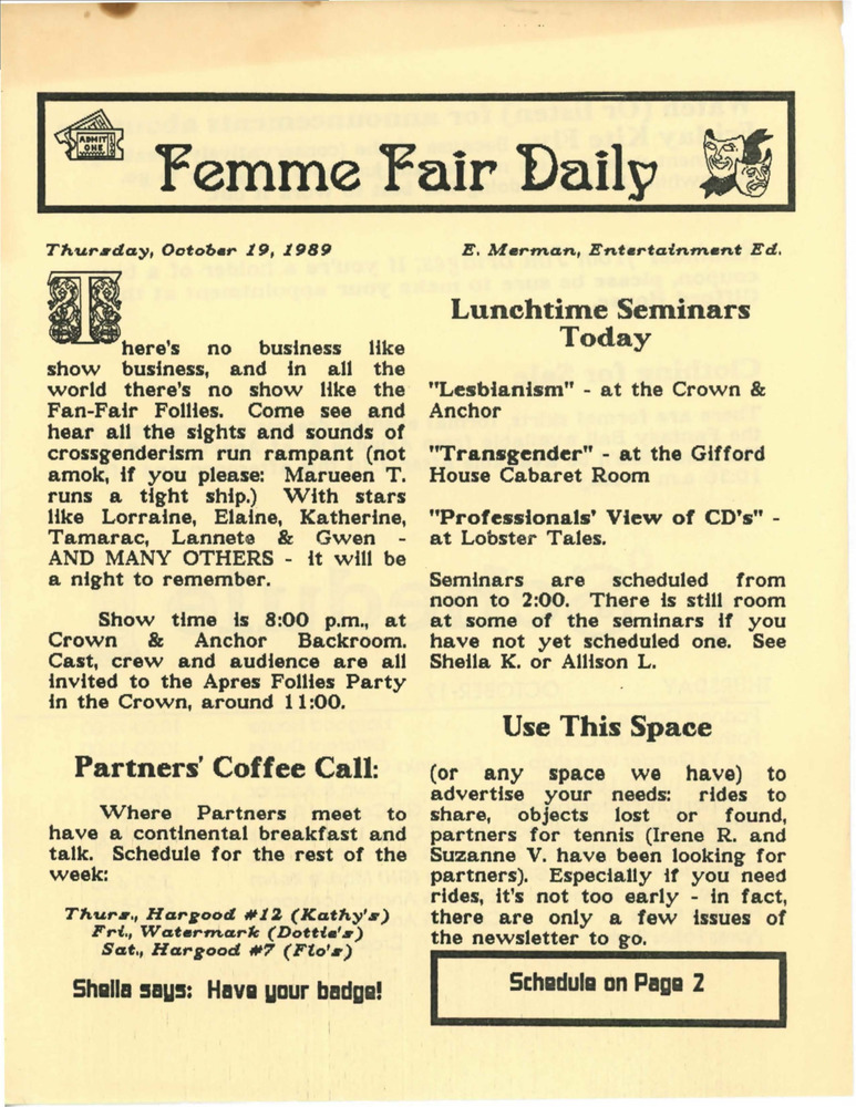 Download the full-sized PDF of Femme Fair Daily (October 19, 1989)