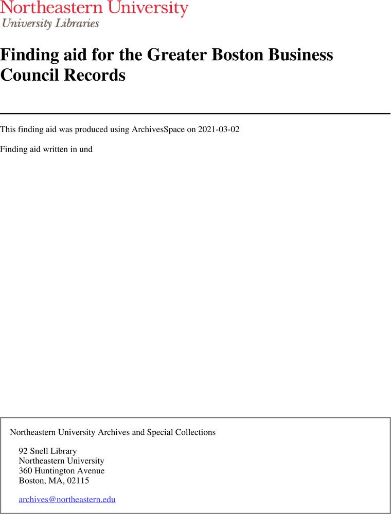 Download the full-sized PDF of Finding aid for the Greater Boston Business Council Records