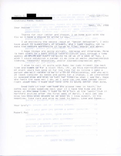 Download the full-sized image of Letter from Rupert Raj to Holly (September 15, 1988)