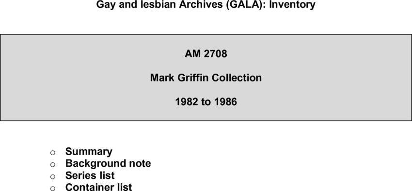 Download the full-sized PDF of Mark Griffin Collection, 1982 to 1986