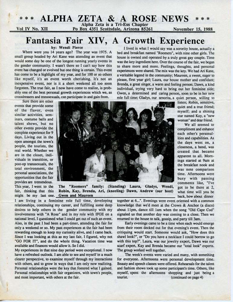 Download the full-sized PDF of Alpha Zeta & A Rose News Vol. 4 No. 12 (November 15, 1988)