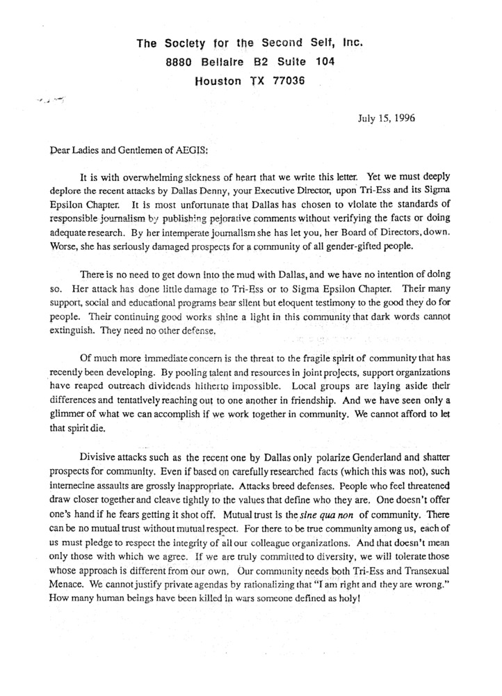 Download the full-sized PDF of A Letter from the Society of the Second Self to AEGIS
