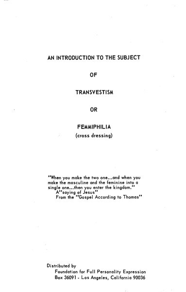 Download the full-sized image of An Introduction to the Subject of Transvestism or Femmiphilia (cross dressing)