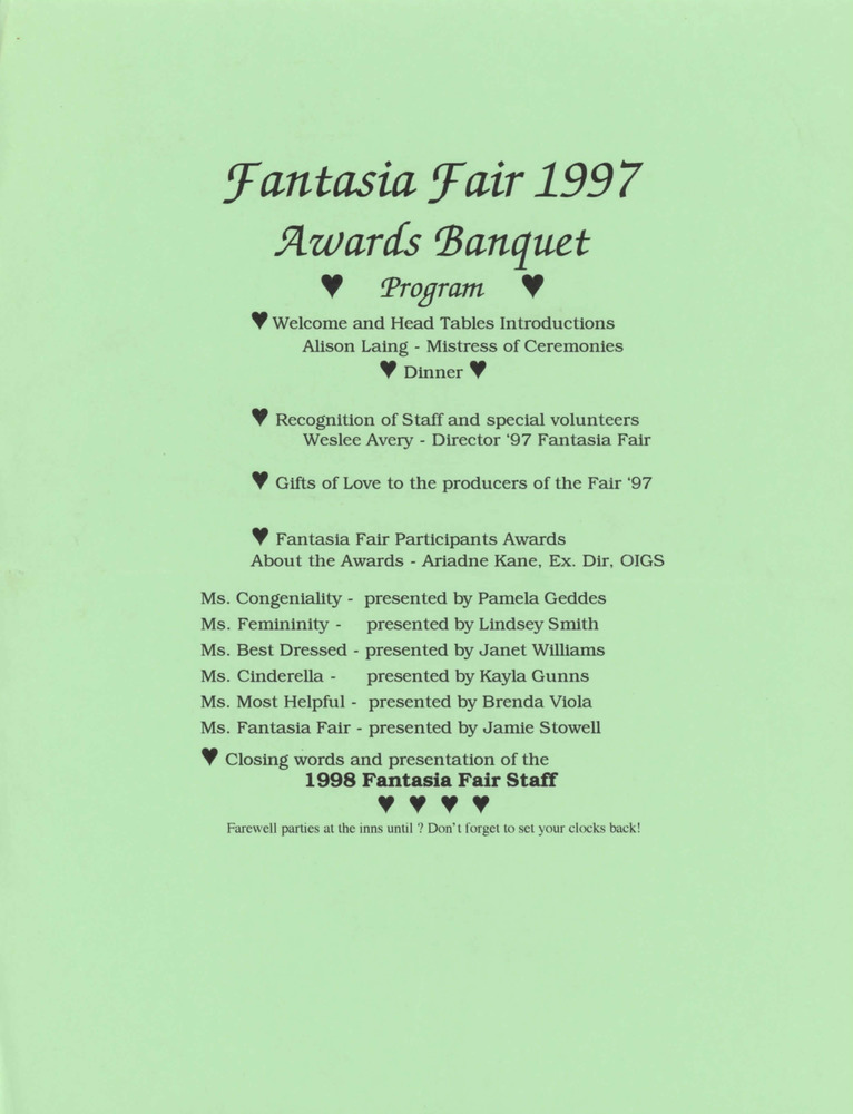 Download the full-sized PDF of Fantasia Fair 1997 Awards Banquet Program