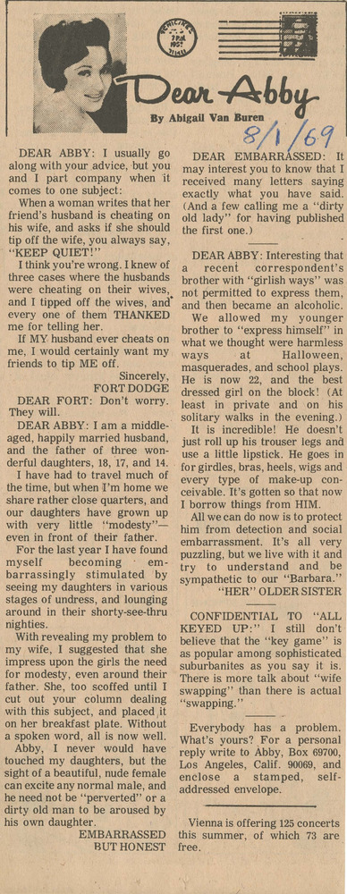 Download the full-sized PDF of Dear Abby Advice Column (August 1, 1969)