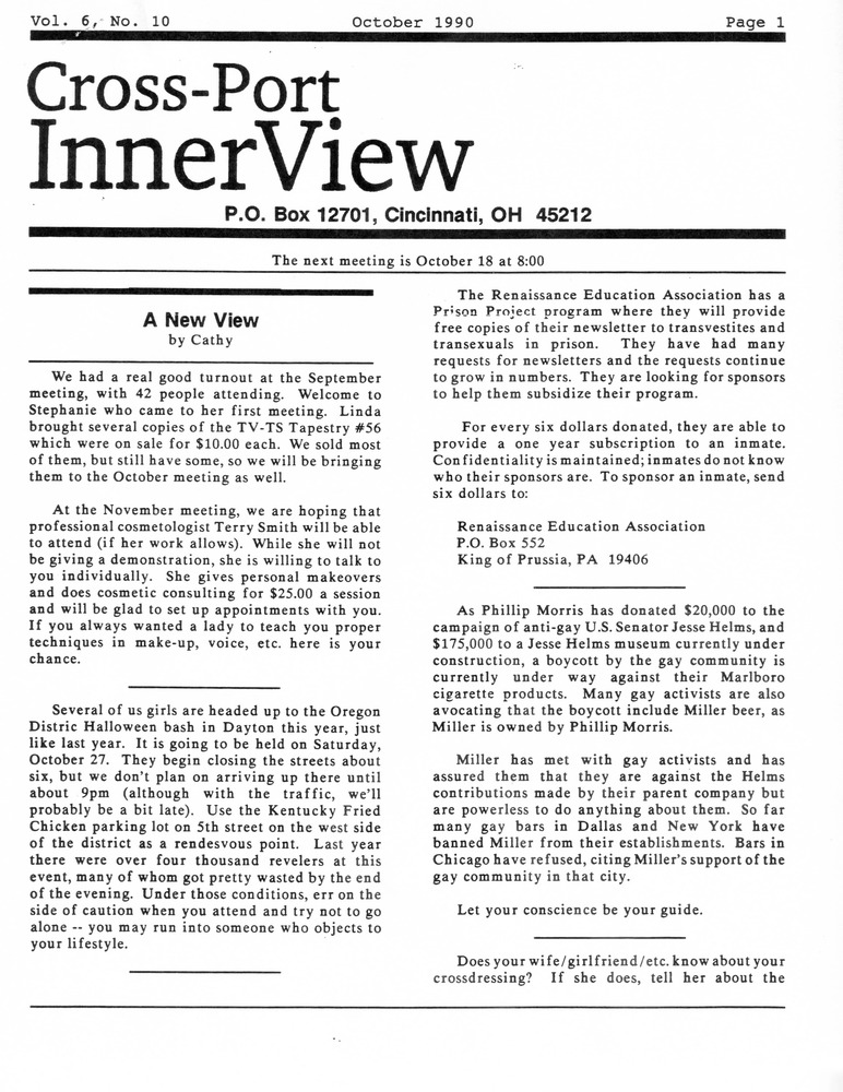 Download the full-sized PDF of Cross-Port InnerView, Vol. 6 No. 10 (October, 1990)