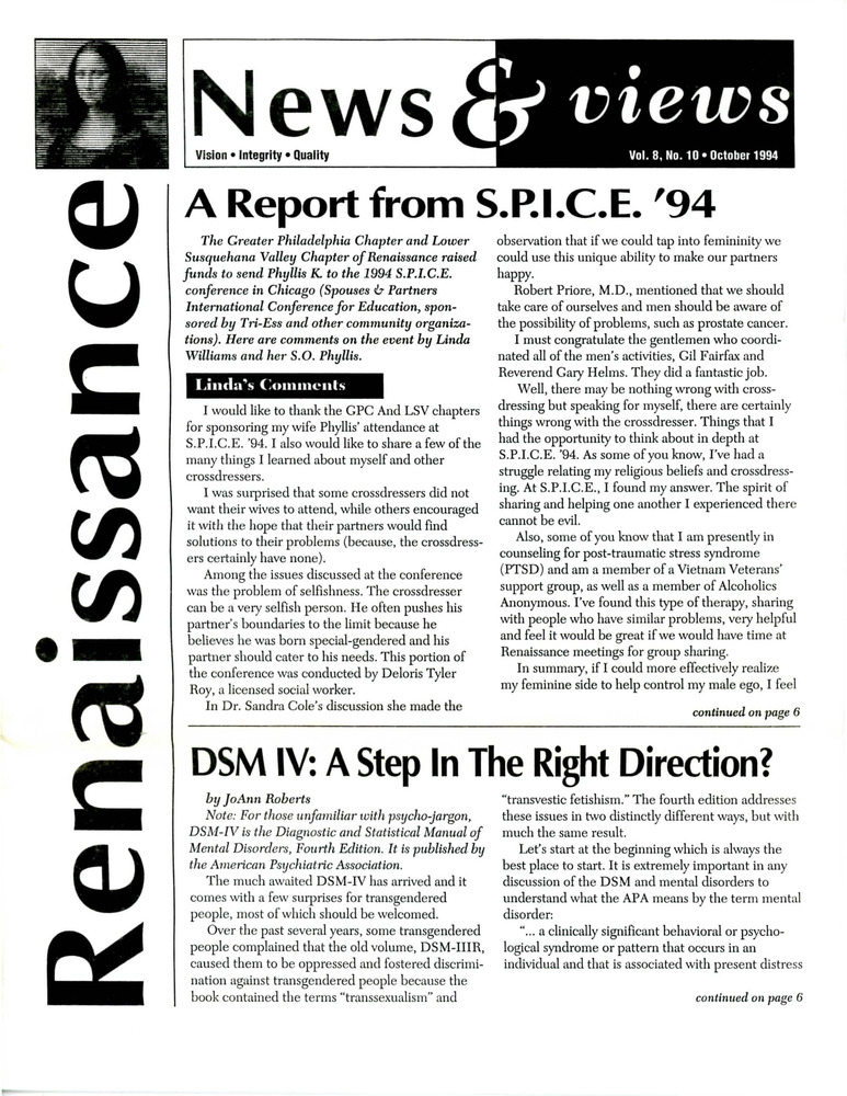 Download the full-sized PDF of Renaissance News & Views, Vol 8. No. 10 (October 1994)