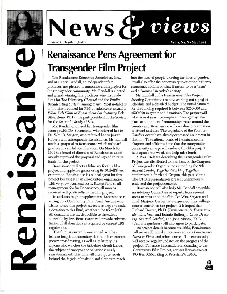 Download the full-sized PDF of Renaissance News & Views, Vol. 8 No. 5 (May 1994)