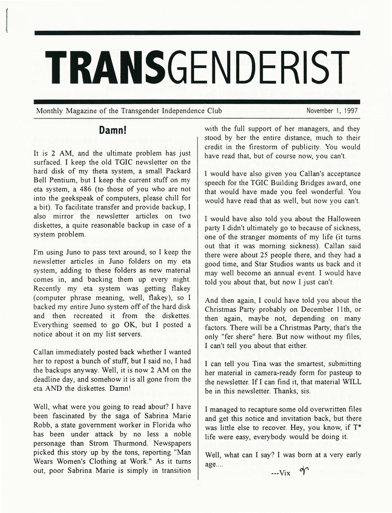 Download the full-sized PDF of The Transgenderist (November 1, 1997)