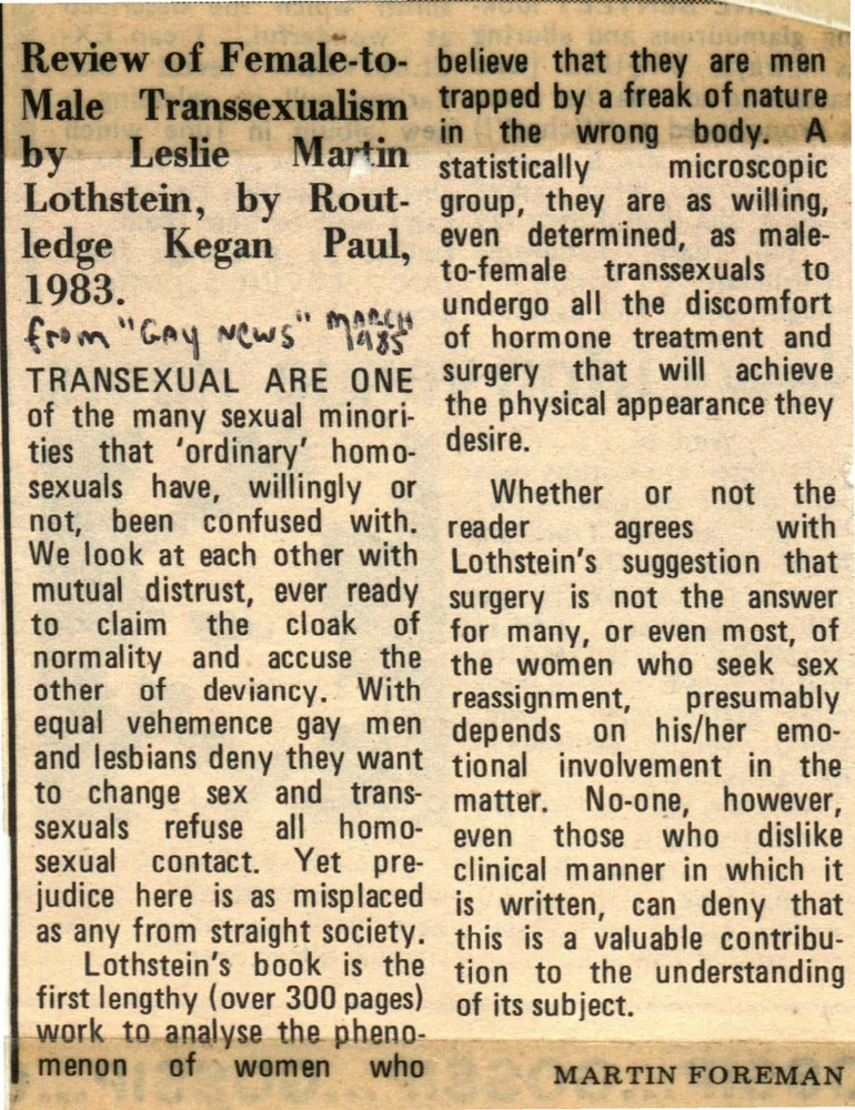 Download the full-sized PDF of Review of Female-to-Male Transsexualism by Leslie Martin Lothstein