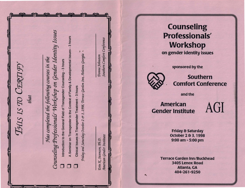Download the full-sized PDF of Counseling Professionals' Workshop on Gender Identity Issues