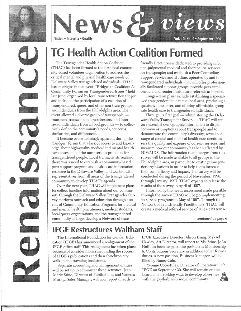 Download the full-sized PDF of Renaissance News & Views Vol. 10, No. 9 (September, 1996)