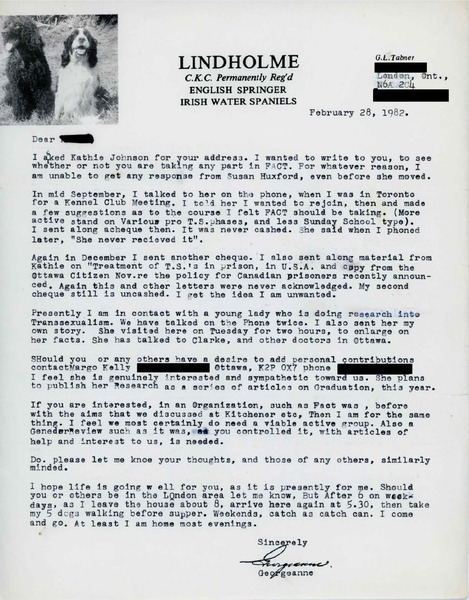 Download the full-sized image of Letter from Georgeanne Tabner (February 28, 1982)