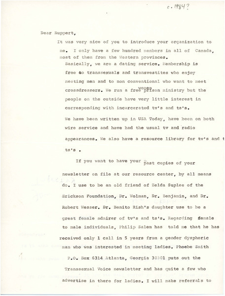 Download the full-sized image of Letter from Ina Rubin to Rupert Raj (1984)