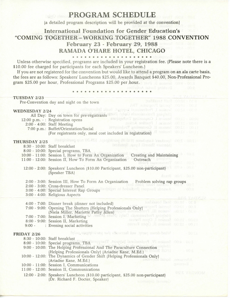 Download the full-sized PDF of Program Schedule for Coming Together - Working Together Convention 1988