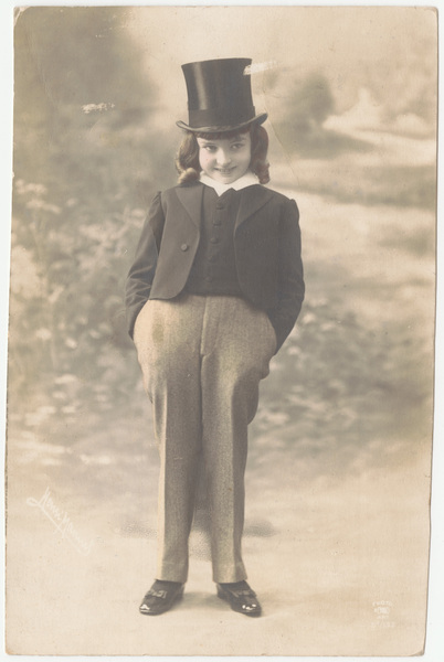 Download the full-sized image of Young male impersonator in top hat and suit