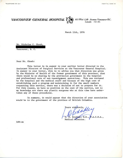 Download the full-sized image of Letter from L. O. Bradley to Rupert Raj (March 11, 1976)