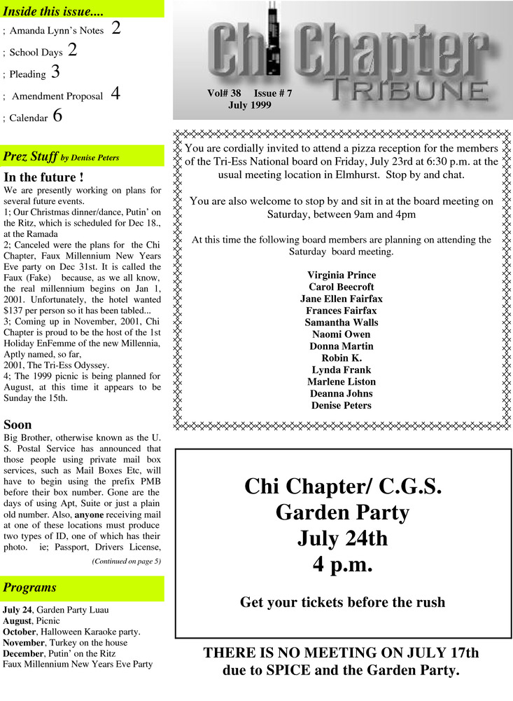 Download the full-sized PDF of Chi Chapter Tribune Vol. 38 Iss. 07 (July, 1999)