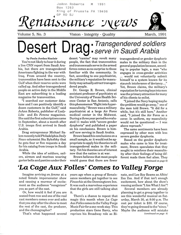 Download the full-sized PDF of Renaissance News, Vol. 5 No. 3 (March 1991)