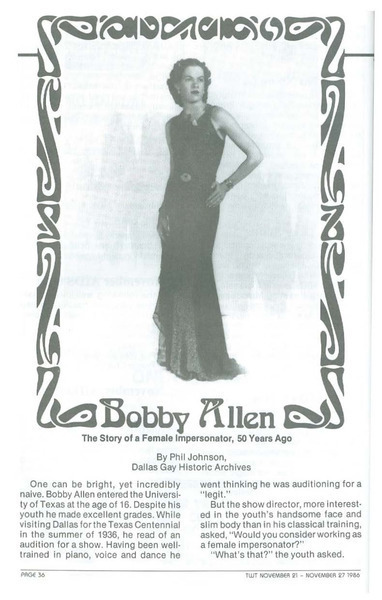 Download the full-sized image of Bobby Allen: The Story of a Female Impersonator, 50 Years Ago