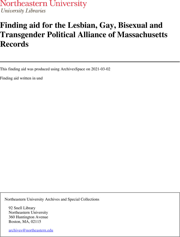 Download the full-sized PDF of Finding aid for the Lesbian, Gay, Bisexual and Transgender Political Alliance of Massachusetts Records