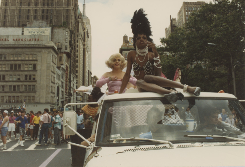 Download the full-sized image of Connie Fleming and Another Person on a Truck at the 1998 New York City Pride March