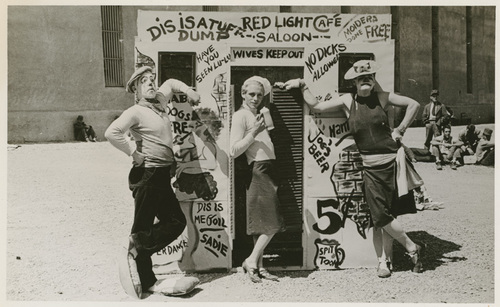 Download the full-sized image of Vaudeville Performers in front of Red Light Cafe Set