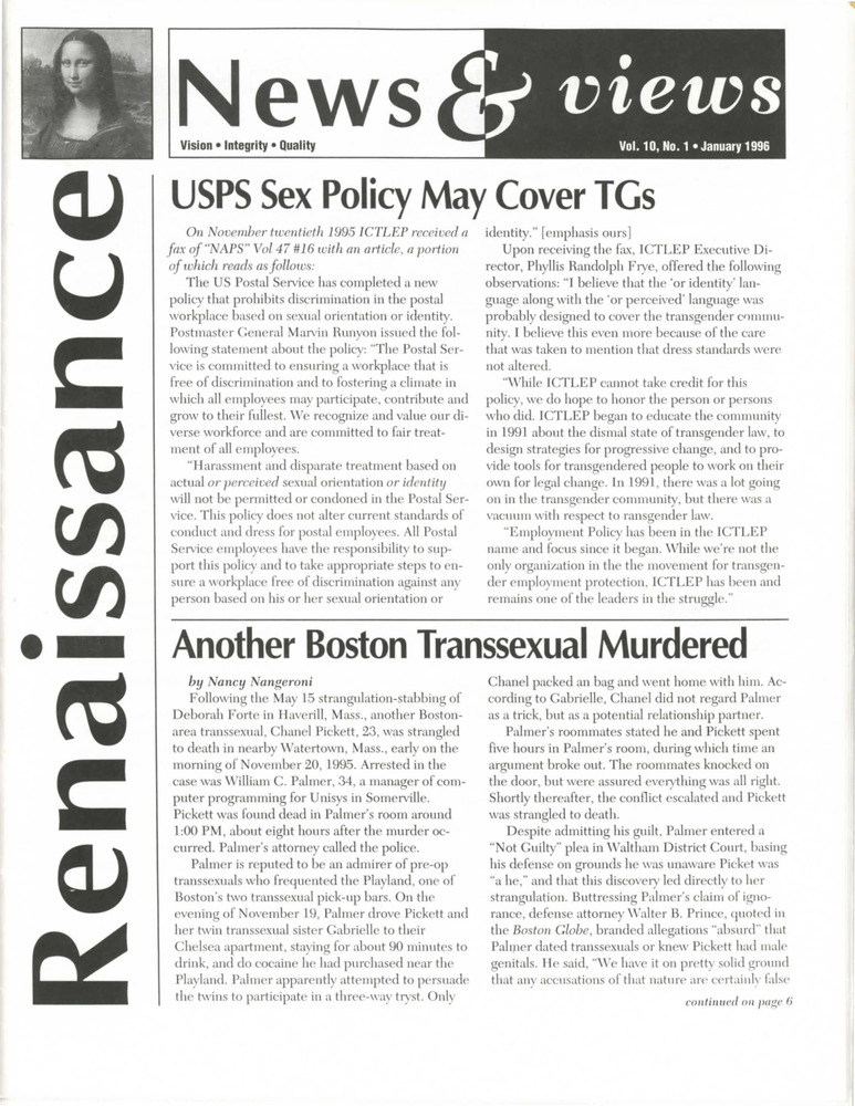 Download the full-sized PDF of Renaissance News & Views, Vol. 10 No. 1 (January 1996)