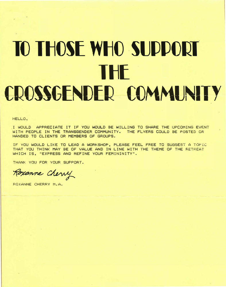 Download the full-sized PDF of To Those Who Support the Crossgender Community