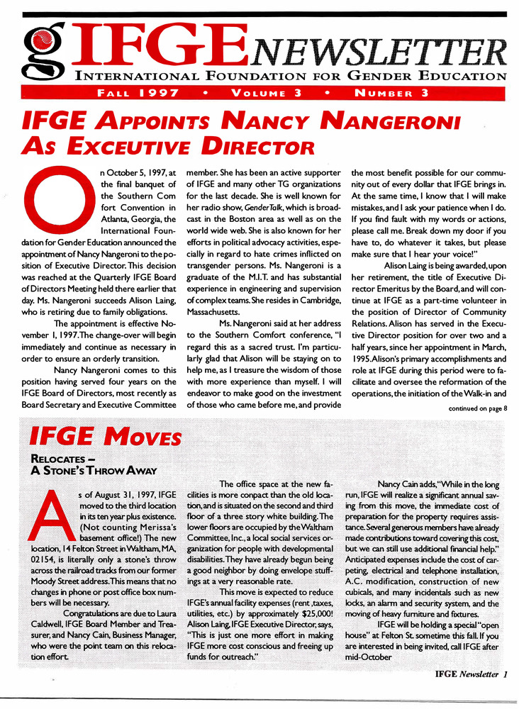 Download the full-sized PDF of IFGE Newsletter Vol. 3 No. 3 (Fall, 1997)