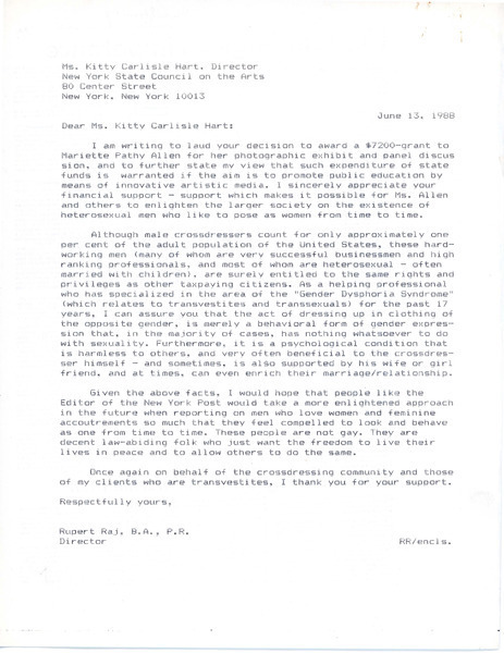 Download the full-sized image of Letter from Rupert Raj to Kitty Carlisle Hart (June 13, 1998)