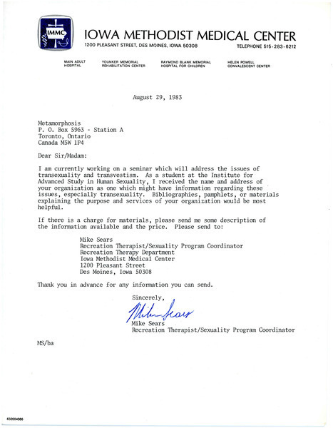 Download the full-sized image of Letter from Mike Sears to Rupert Raj (August 29, 1983)