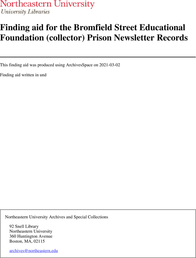 Download the full-sized PDF of Finding aid for the Bromfield Street Educational Foundation (collector) Prison Newsletter Records
