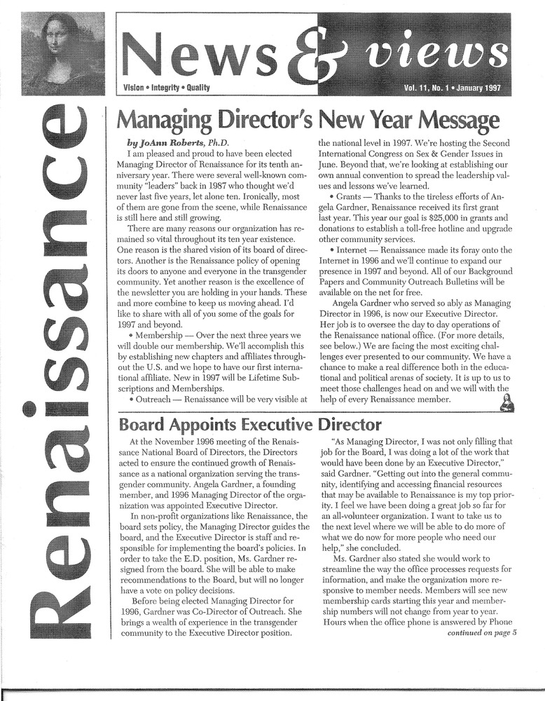 Download the full-sized PDF of Renaissance News & Views Vol. 11, No. 1 (January, 1997)