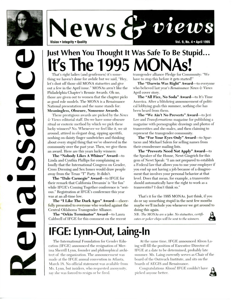Download the full-sized PDF of Renaissance News & Views, Vol. 9 No. 4 (April 1995) 