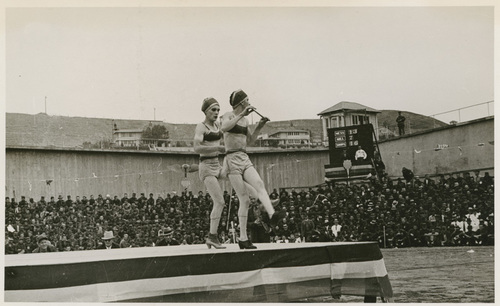 Download the full-sized image of Two Prisoners Dancing in Front of a Crowd San Quentin