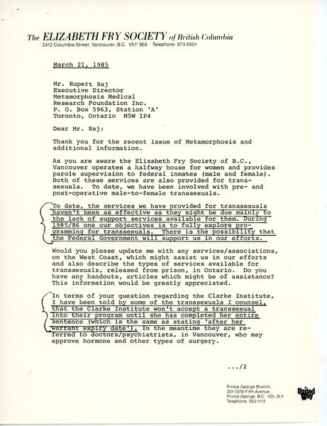 Download the full-sized image of Letter from Klause Kohlmeyer to Rupert Raj (March 21, 1985)