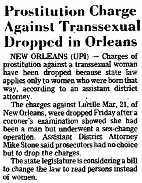 Download the full-sized image of Prostitution Charge Against Transsexual Dropped in Orleans