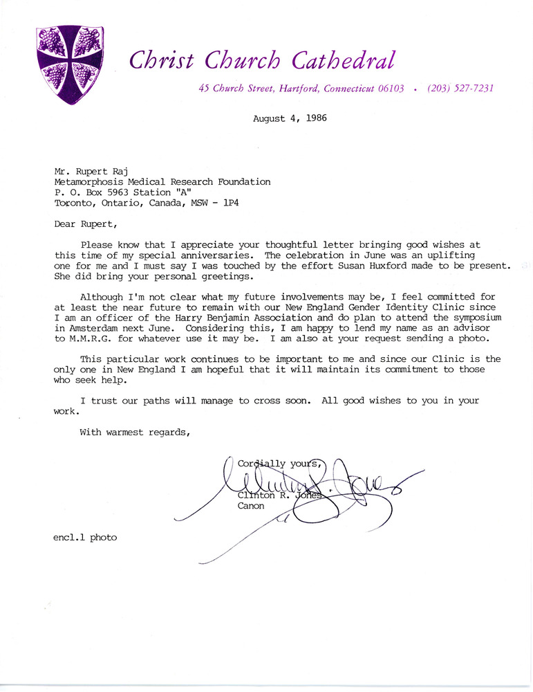 Download the full-sized PDF of Letter from Clinton R. Jones to Rupert Raj (August 4, 1986)