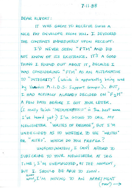 Download the full-sized image of Letter from Johnny Austen to Rupert Raj (July 11, 1988)