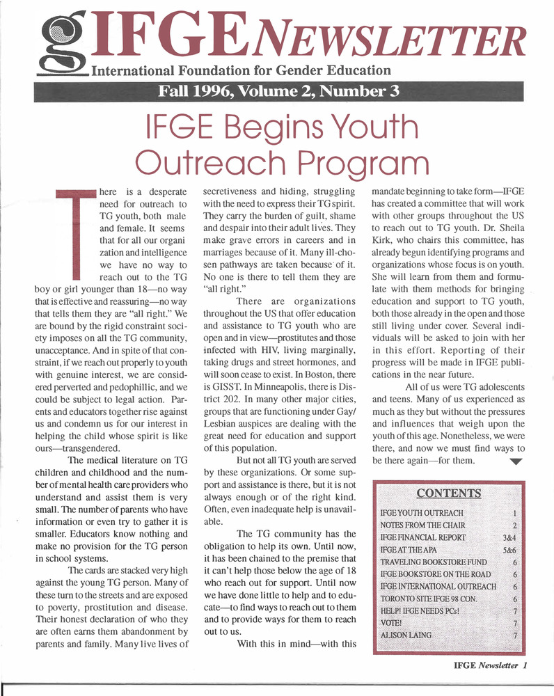 Download the full-sized PDF of IFGE Newsletter Vol. 2 No. 3 (Fall, 1996)