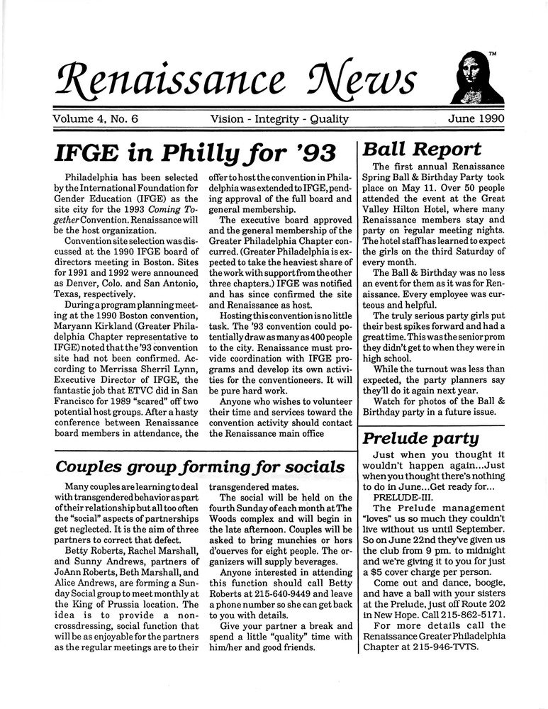 Download the full-sized PDF of Renaissance News, Vol. 4 No. 6 (June 1990)