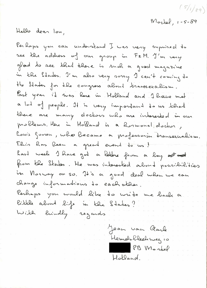 Download the full-sized PDF of Correspondence from Jean Aarle to Lou Sullivan (January 5, 1989)