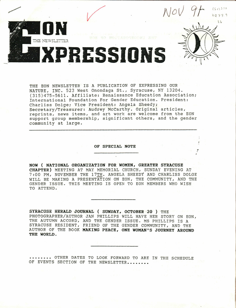 Download the full-sized PDF of Expressions: The EON Newsletter (November, 1991)