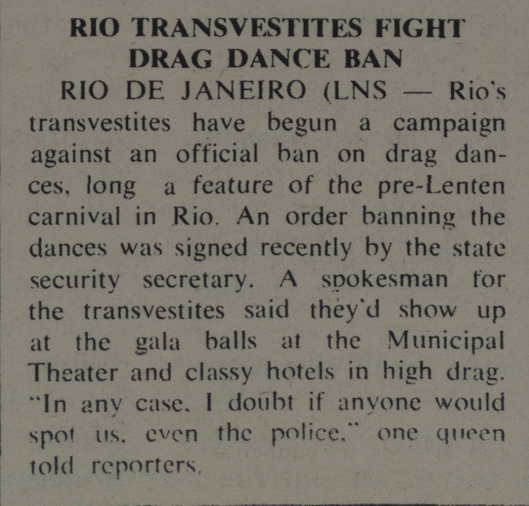 Download the full-sized PDF of Rio Transvestites Fight Drag Dance Ban