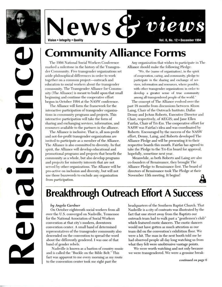 Download the full-sized PDF of Renaissance News & Views, Vol. 8 No. 12 (December 1994)