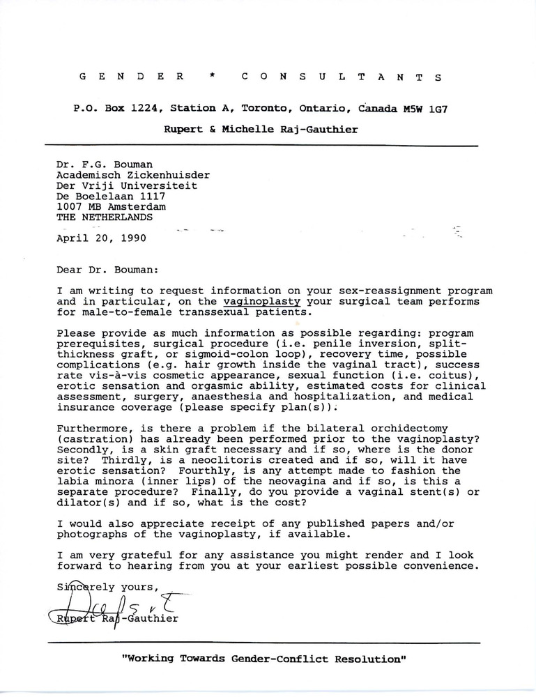 Download the full-sized PDF of Letter from Rupert Raj to Dr. F .G. Bouman (April 20, 1990)