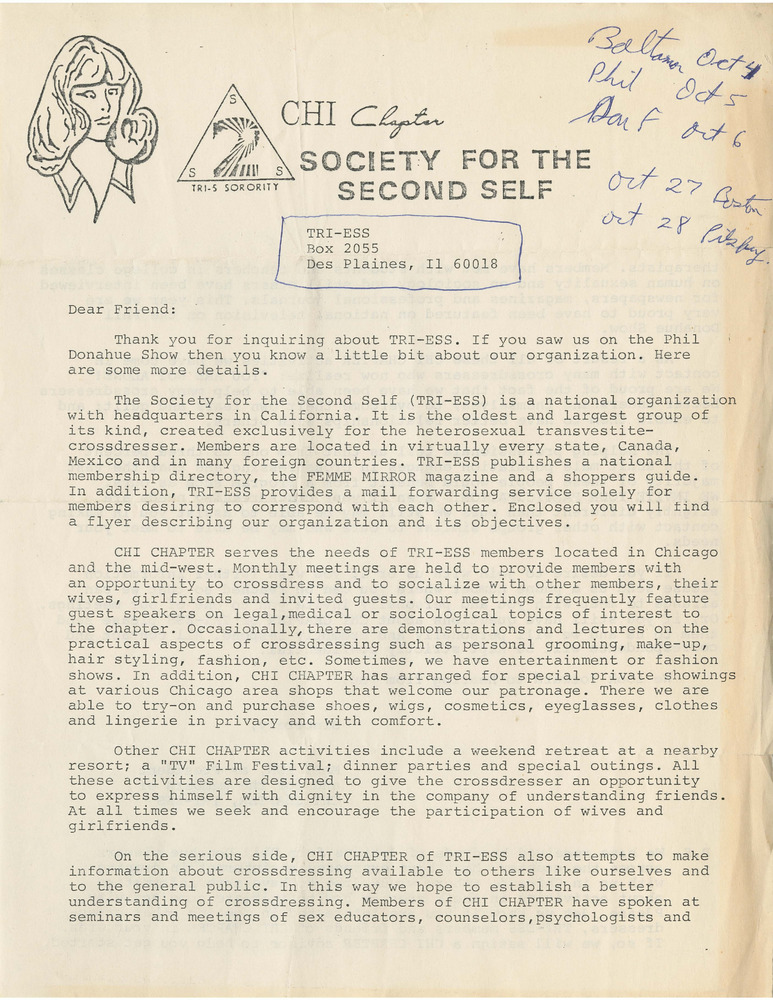 Download the full-sized PDF of Letter from the President of Chi Chapter: Society for the Second Self