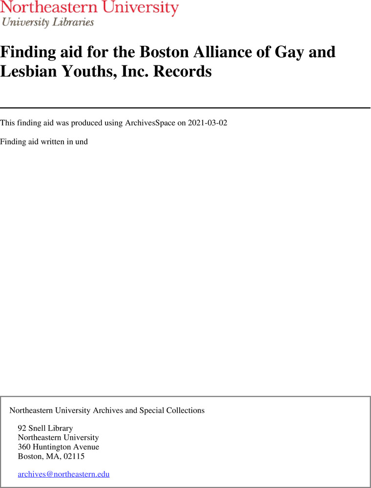 Download the full-sized PDF of Finding aid for the Boston Alliance of Gay and Lesbian Youths, Inc. Records