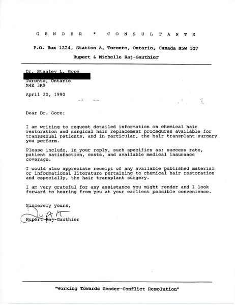 Download the full-sized image of Letter from Rupert Raj to Dr. Stanley L. Gore (April 20, 1990)
